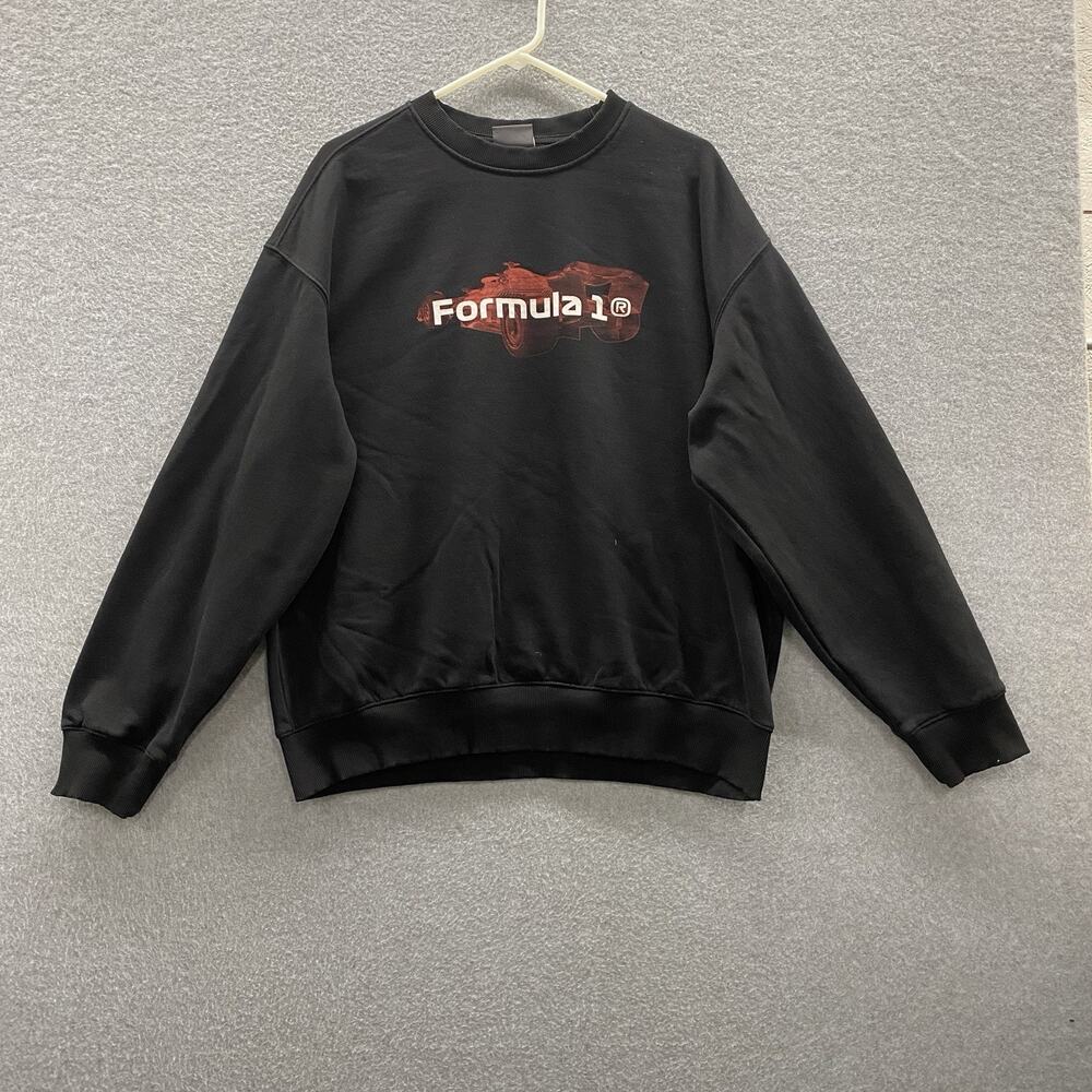 H&M Formula 1 Men’s L Black Loose Fit Graphic Crewneck Sweatshirt F1 Racing